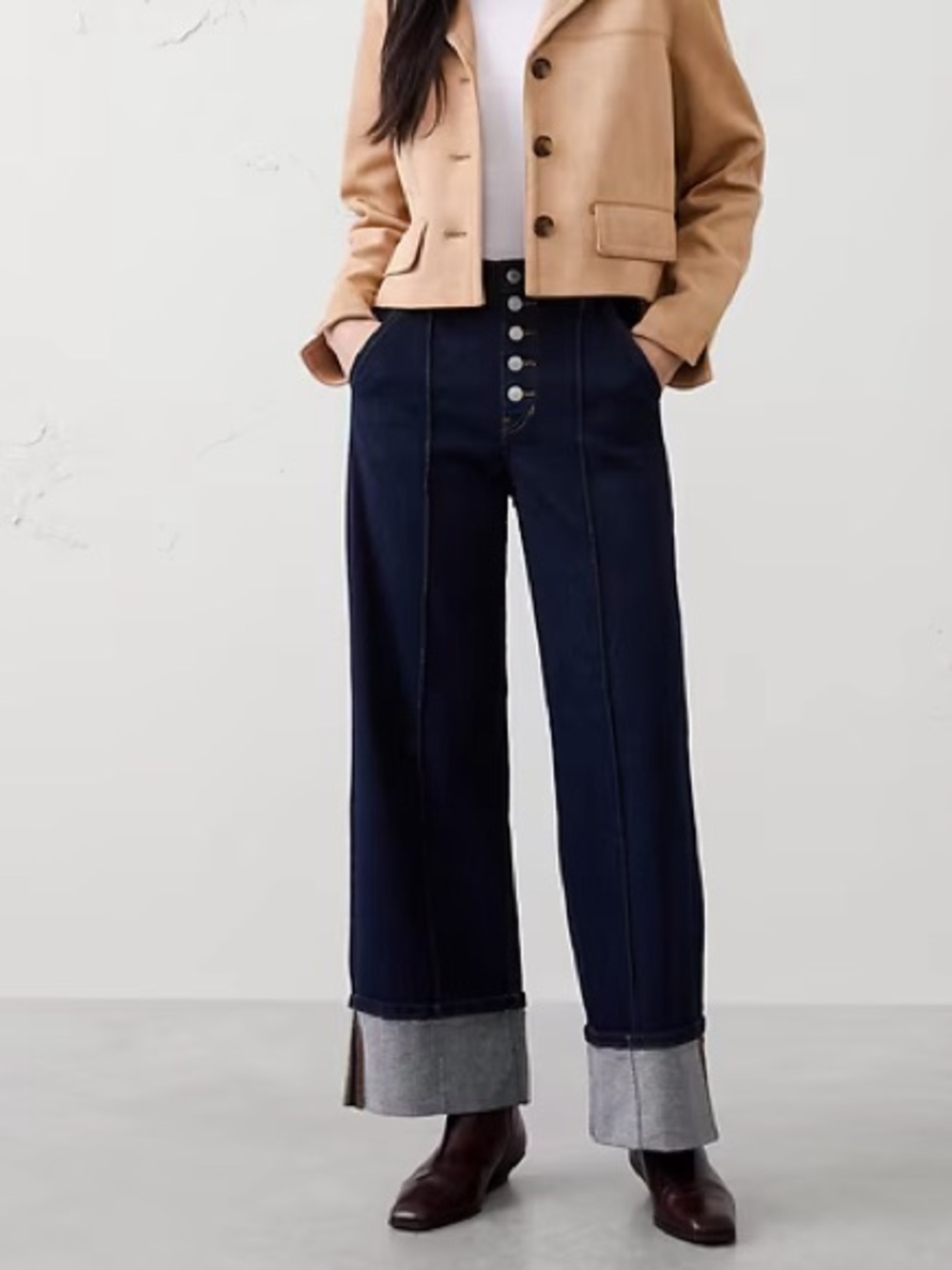Banana Republic Navy Wide-Leg Button-Front Jeans